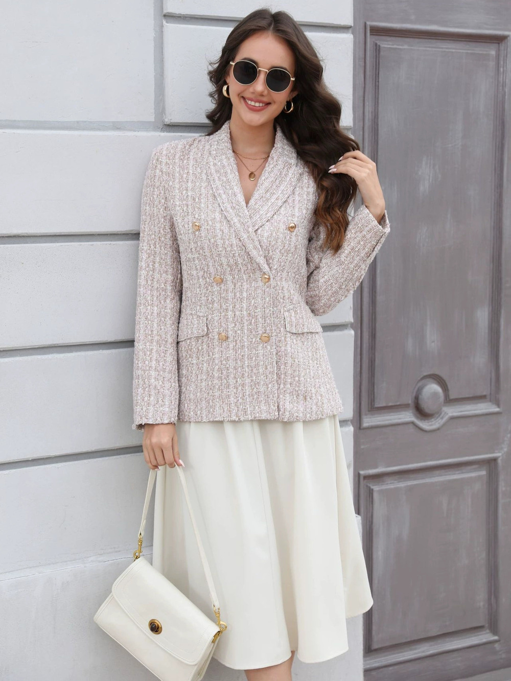 Zara Fall Winter Vintage Tweed Long Sleeve Blazer